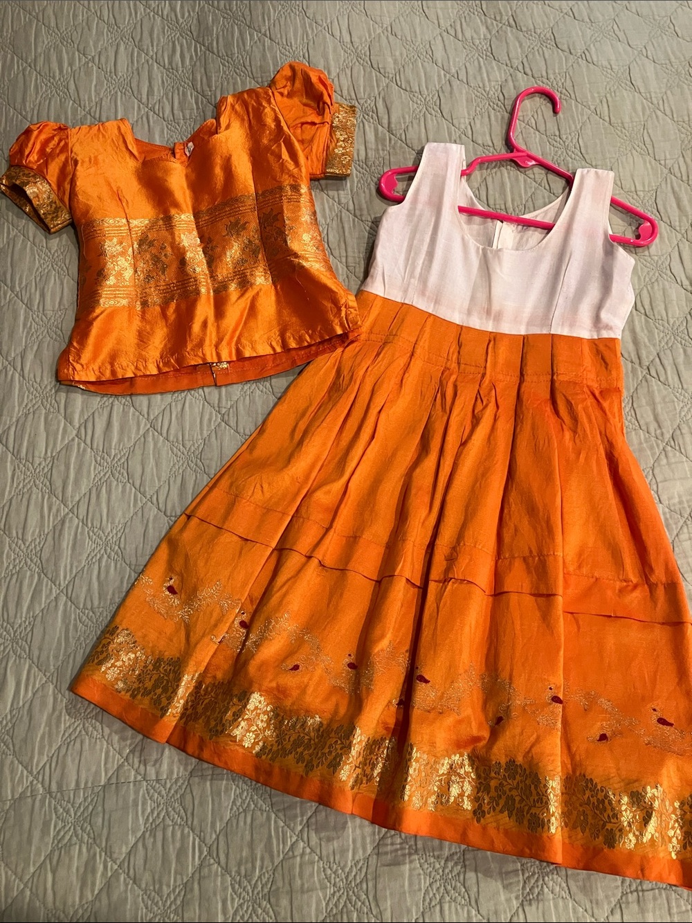 Handmade Orange silk, children's India dress - Size 4T